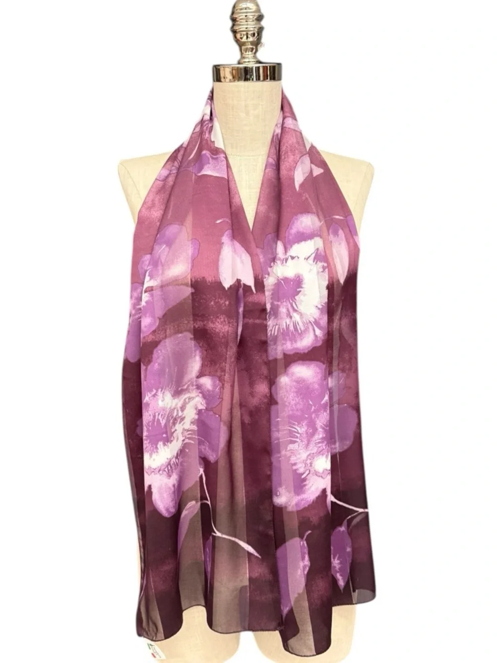 Symphony Scarfs Purple Floral Sheer Scarf Long Italy
